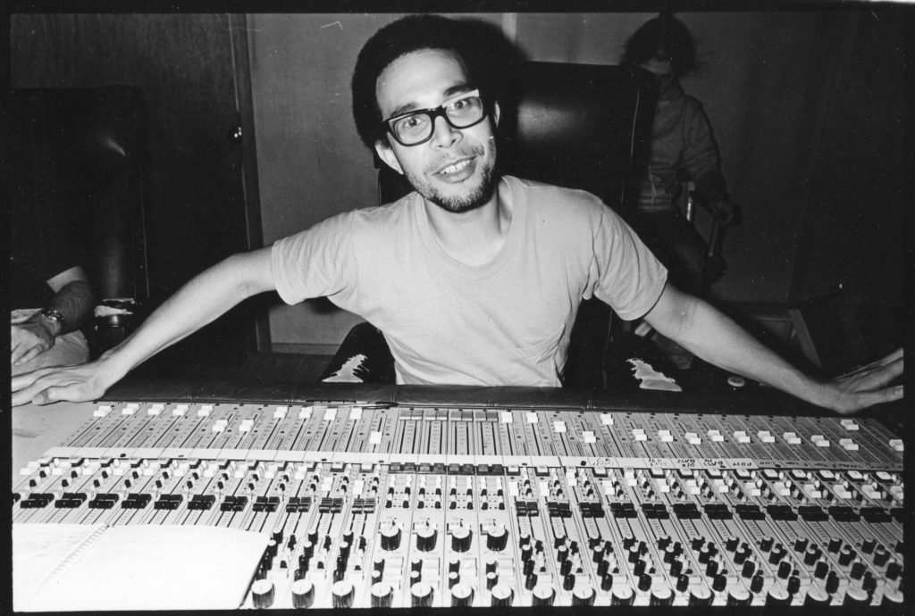 SPOT, influential music producer, at the control board in his Hermosa Beach studio, Media Arts.